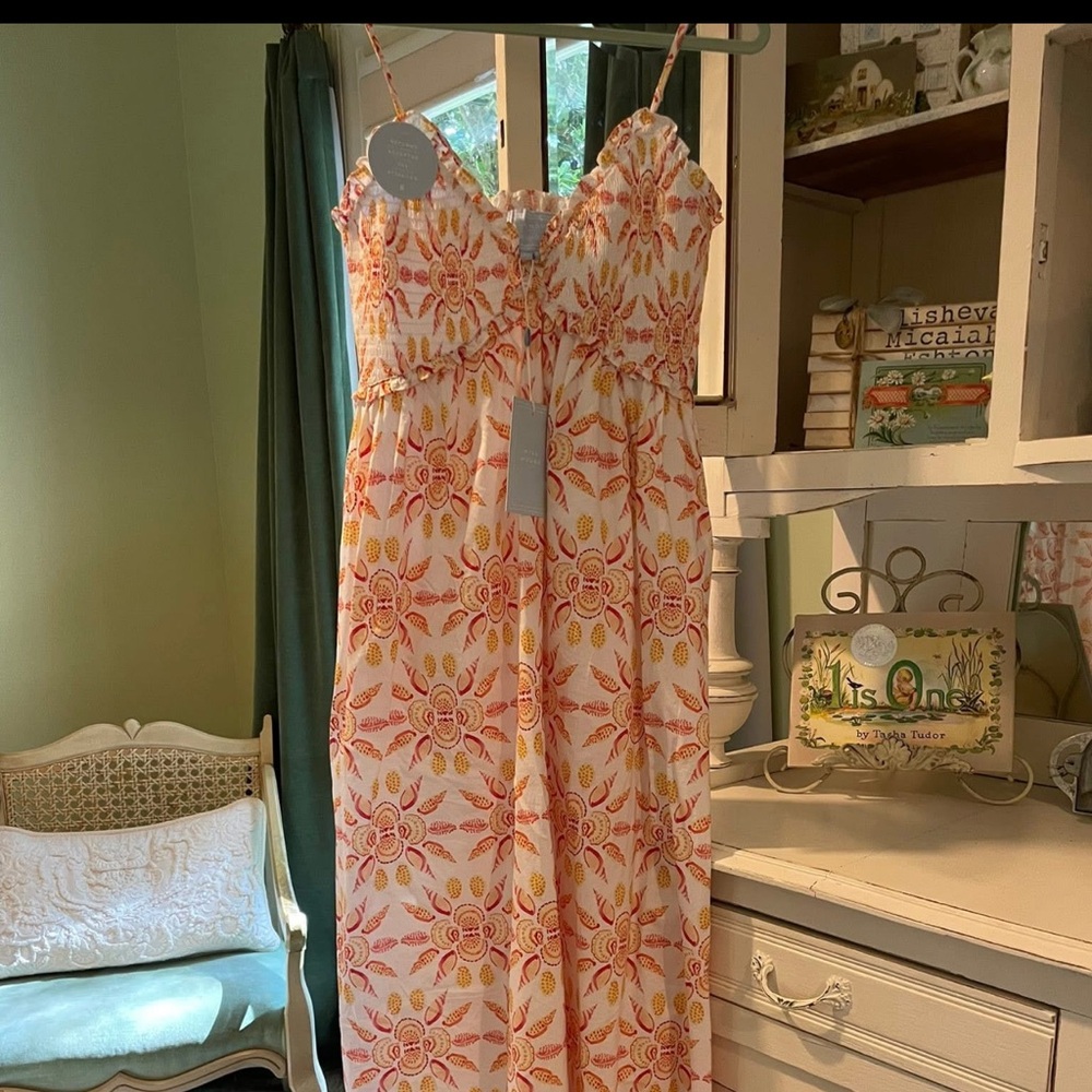 Hill House Sydney Nap Dress Sunburst Maxi Dress - Orange and White